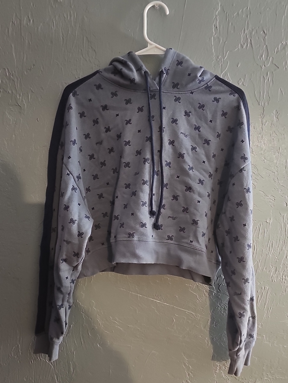 PINK Victoria's Secret Cropped Cowl-Neck Hoodie with Navy Logo Print